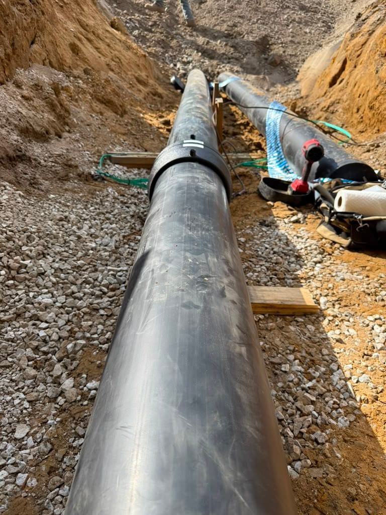Close-up of a completed HDPE butt fusion joint bead