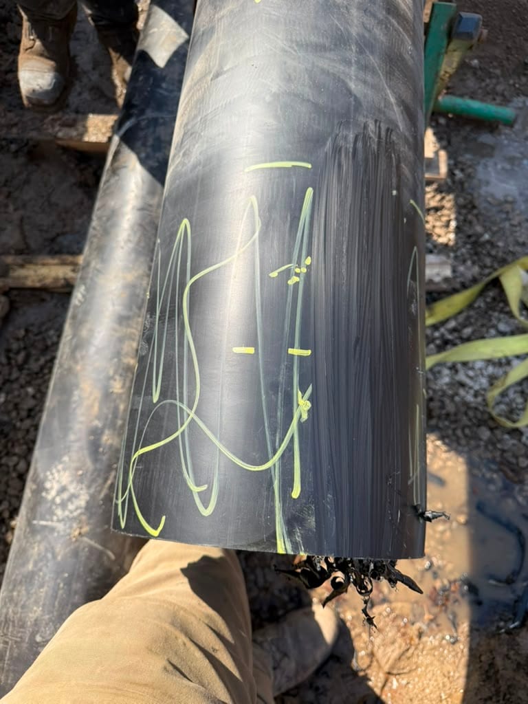 Marked HDPE pipe showing joint identification